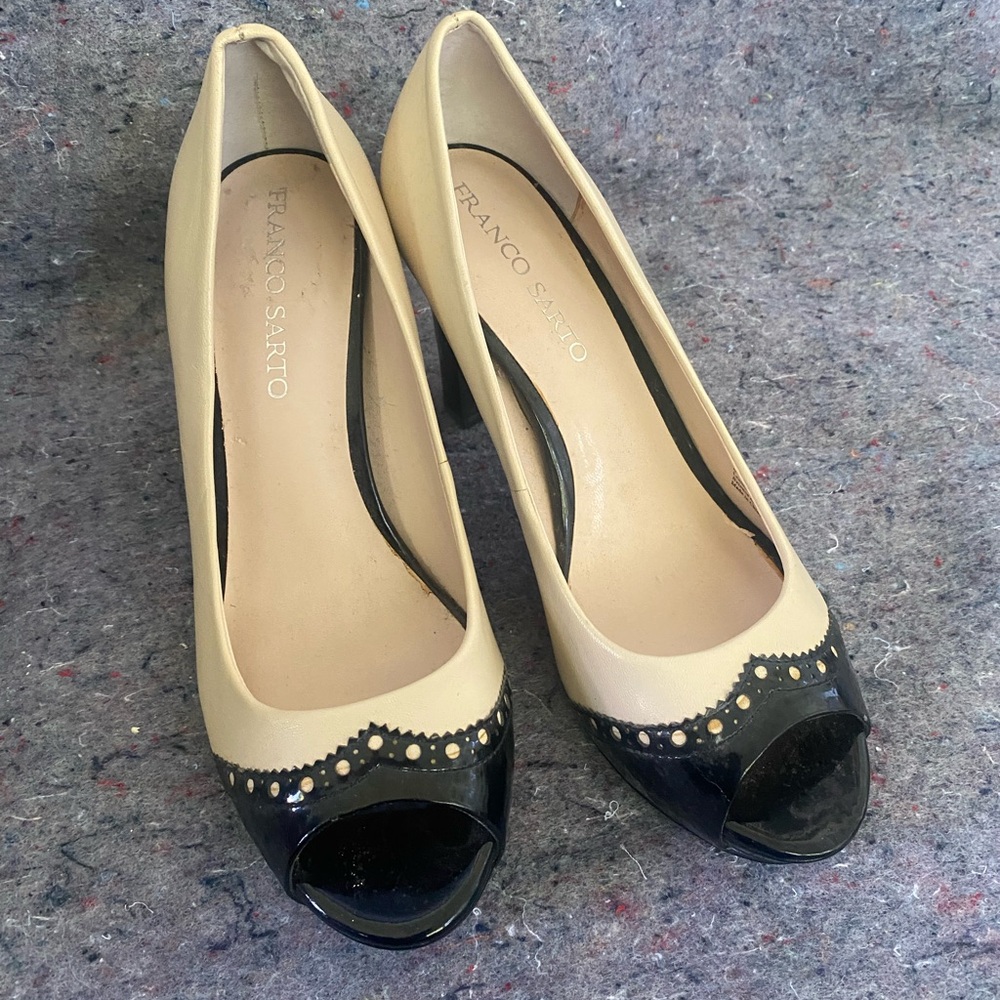 Franco Sarto Cream and Black Heels with Elegant Design